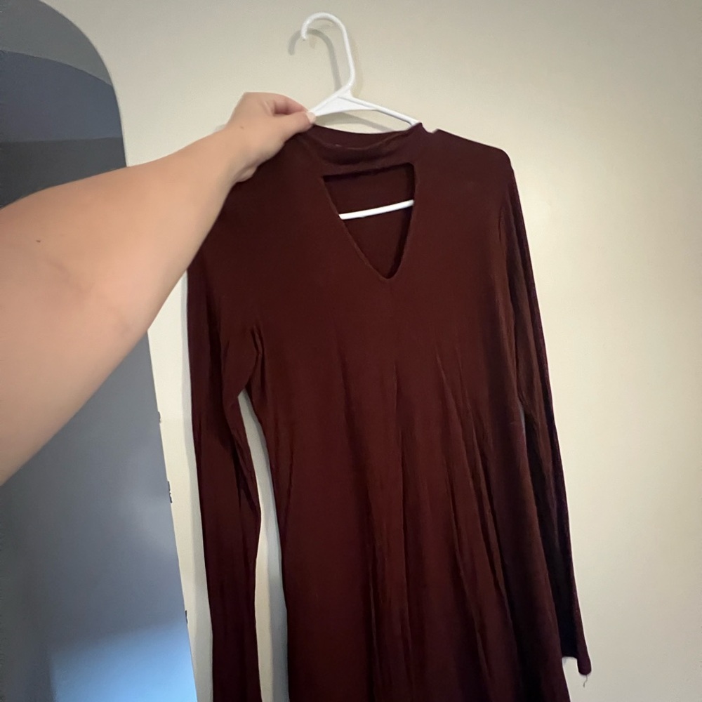 Elegant Brown V-Neck Dress